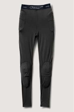 Black mesh riding pants with knee and hip armor pads on a white background