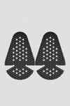 Pair of black chest armor inserts with textured surface on a light gray background