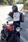 Stellar, Moto, functional art, moto gear, MOTO rally t-shirt, neckline, cotton, vintage, short sleeve, protective wear, functional fashion, motorcycle, shirt, tee, retro, fashion,  soft, airflow, resistant, strong, Starshield Ringer Tee