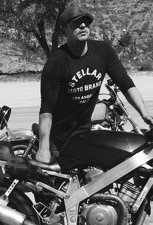 Stellar, Moto, functional art, moto gear, MOTO rally t-shirt, neckline, cotton, vintage, short sleeve, protective wear, functional fashion, motorcycle, shirt, tee, retro, fashion,  soft, airflow, resistant, strong, track day shirt
